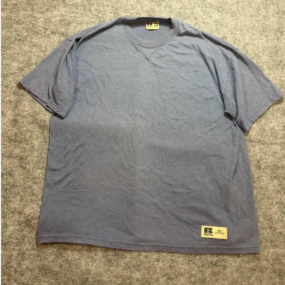 90s Russell Athletic Pro Cotton T-Shirt Mens XL Blue Short Sleeve V-Stitch Tee
